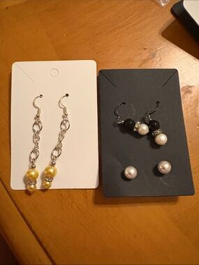 Silver Chain Drop Earrings with Yellow Beads - Unbranded